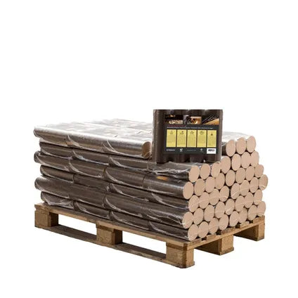 Holzbriketts – Halbpalette runde Buchenholz-Briketts, 48 Packungen x 10 kg (480 kg)