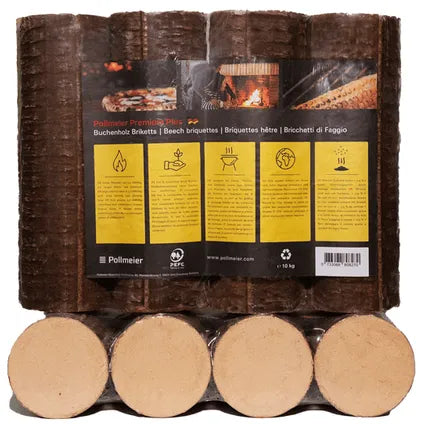 Holzbriketts – Halbpalette runde Buchenholz-Briketts, 48 Packungen x 10 kg (480 kg)
